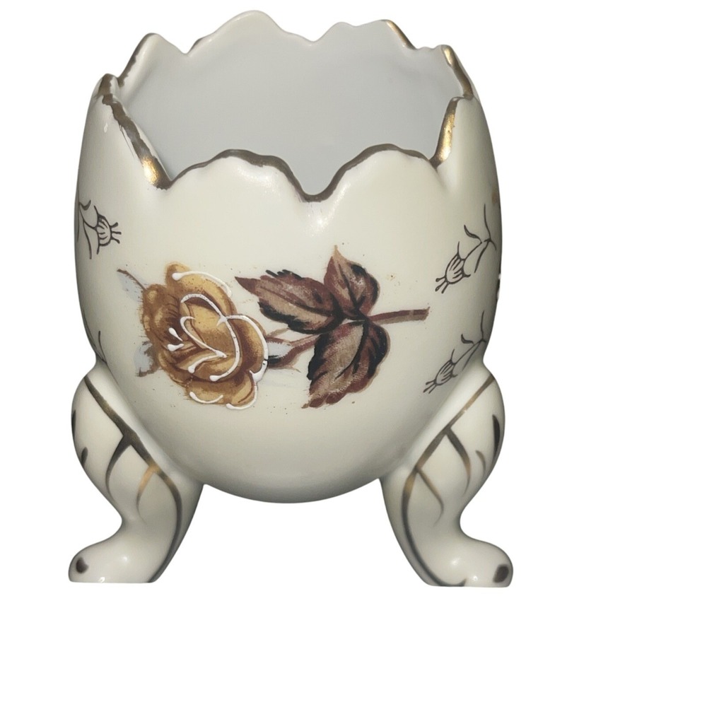 Vintage Porcelain Egg Cup Holder Floral Gold Trim Decorative Accent - Picture 6 of 16